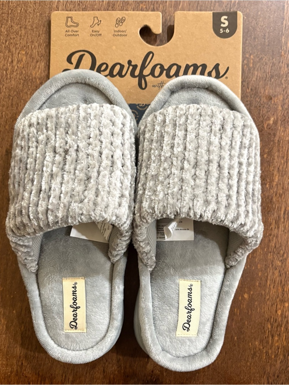 NWT Dearfoams Gray Chenille Slide Slippers Size S 5-6